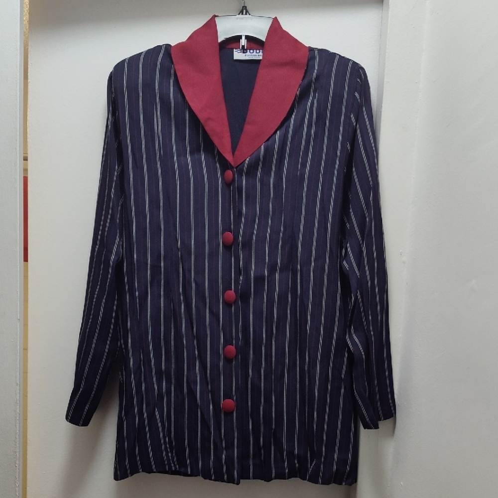 Vintage Navy Striped Blazer with Red Accents